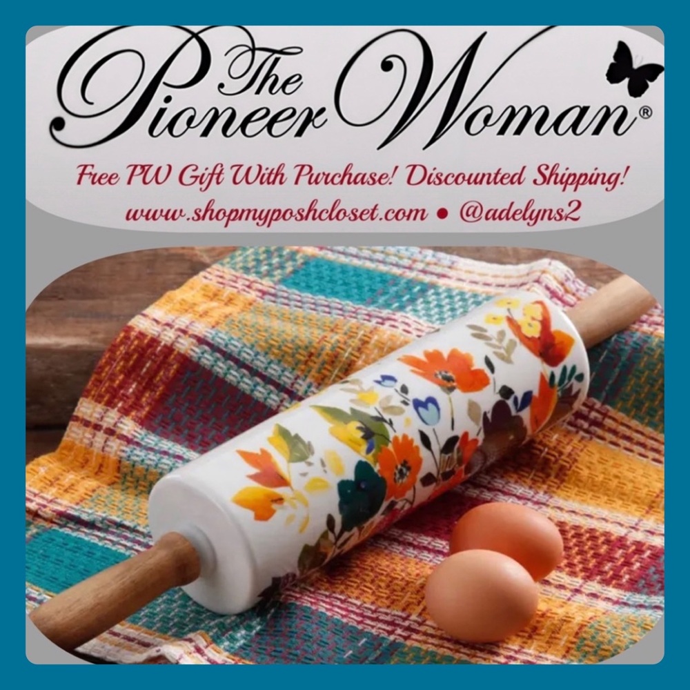 🌺 EUC The Pioneer Woman HARVEST Rolling Pin/Pins Ree Drummond